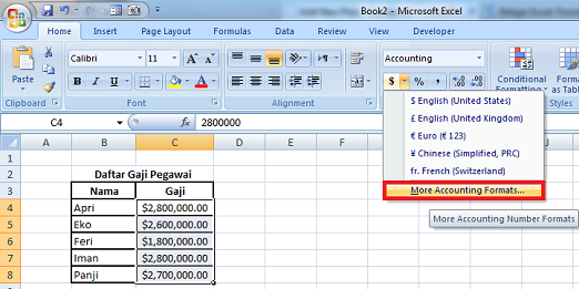 more account formats excel