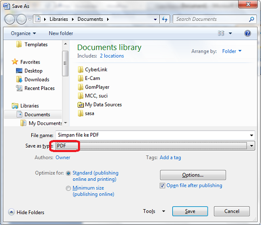 Menyimpan file Word ke PDF