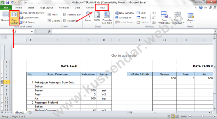 Page Layout Excel