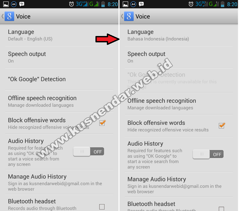 Cara merubah bahasa google voice search di Android