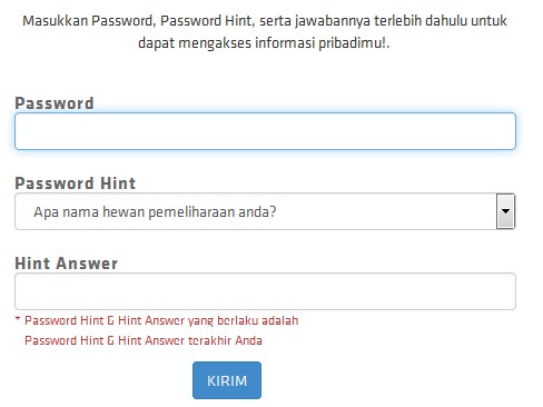 password dan hint gemscool