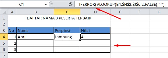 Menghilangkan error NA Excel
