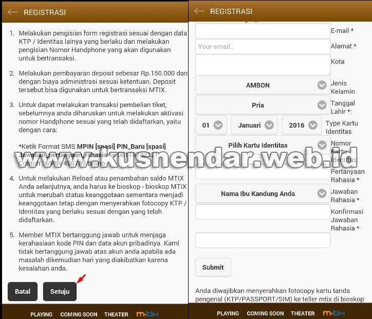 Form Daftar MTIX Android