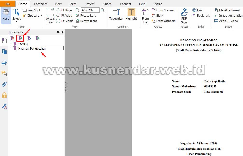 Menambah Bookmark baru PDF
