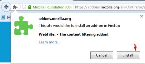 Install add on WebFilter Mozilla