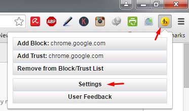 Settings WebFilter Menu Chrome
