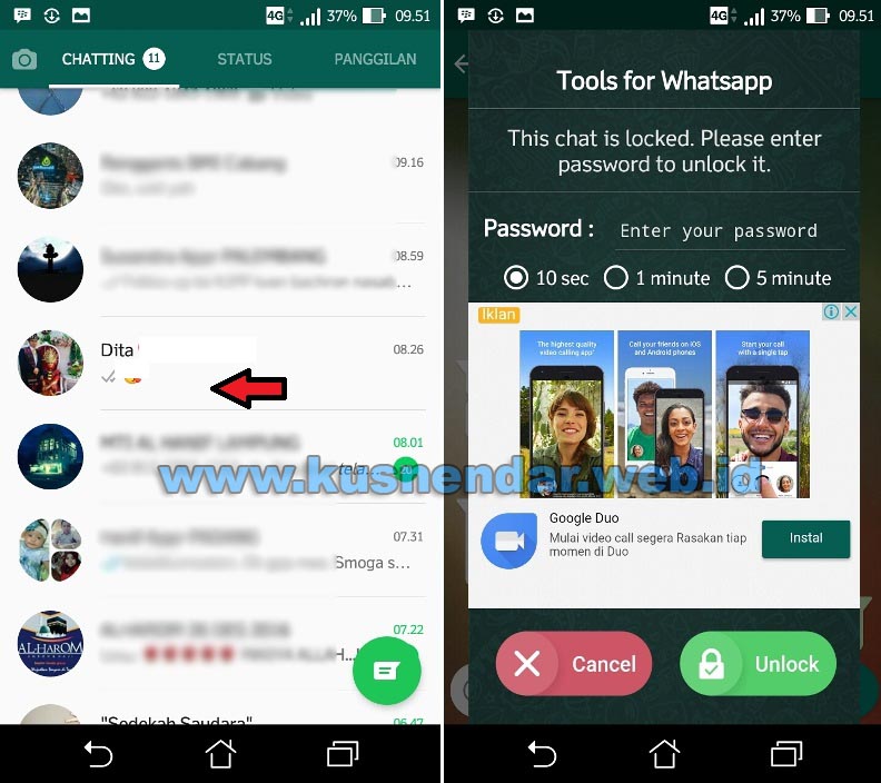 Cara Memberi Password Chat Kontak Whatsapp