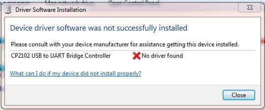 Device driver software was not successfully installled