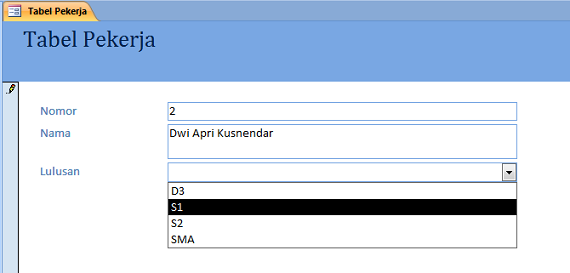 Drop Down Menu di Form Isian Access