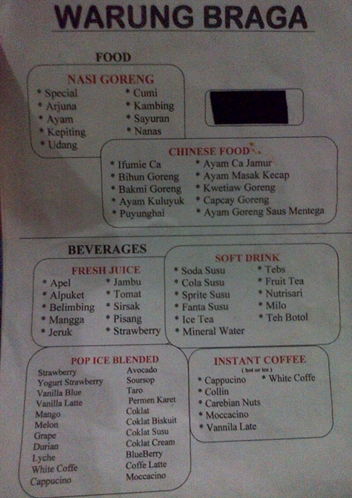 Menu Warung Braga