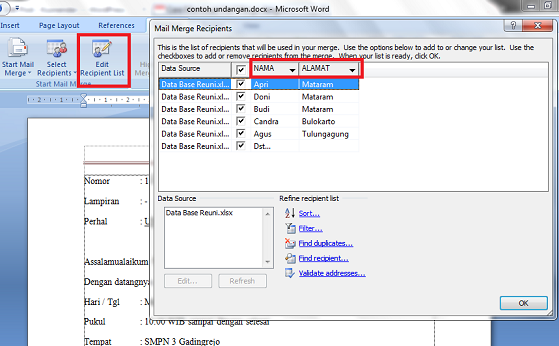 edit recipients mail merge