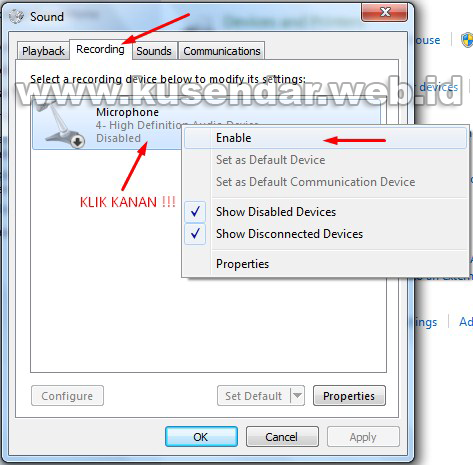 MENGHIDUPKAN MICROPHONE WINDOWS 7