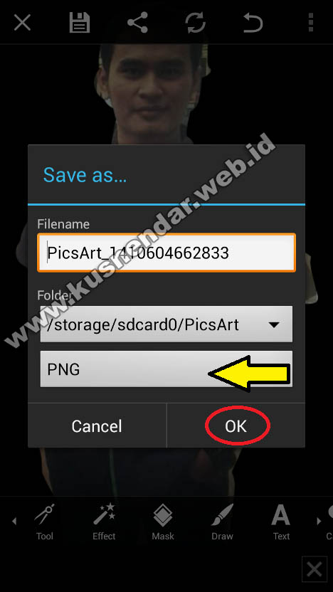 menyimpan foto edit ke PNG