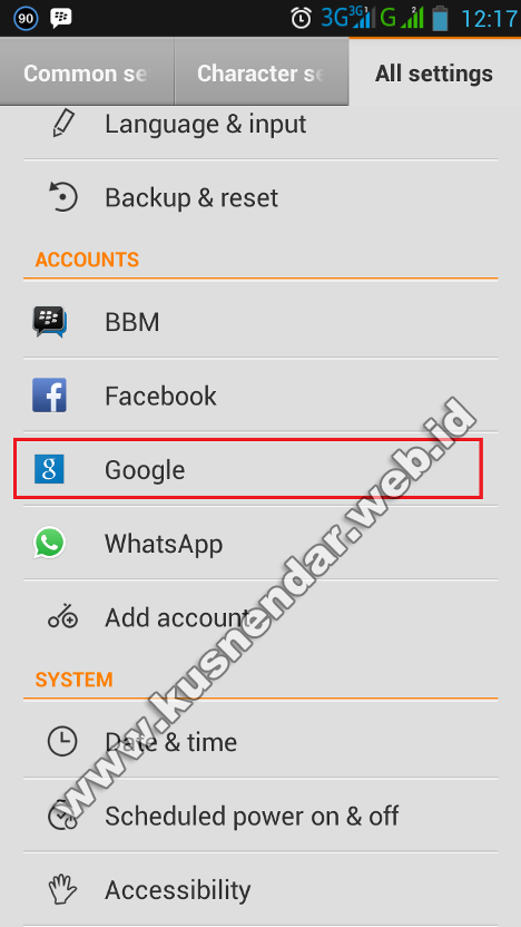 setting akun google di android