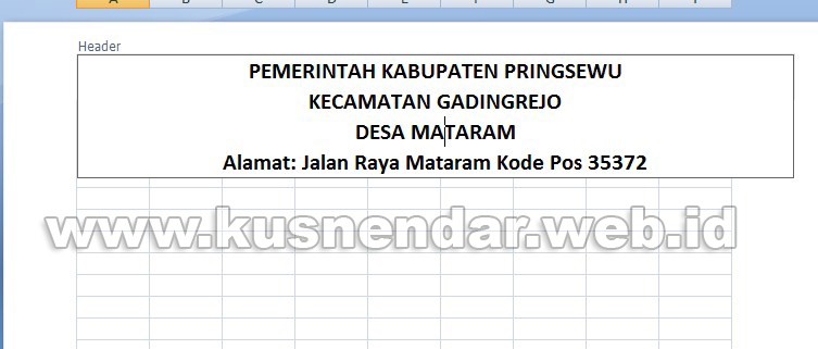 Memasukkan Tulisan Kop surat excel