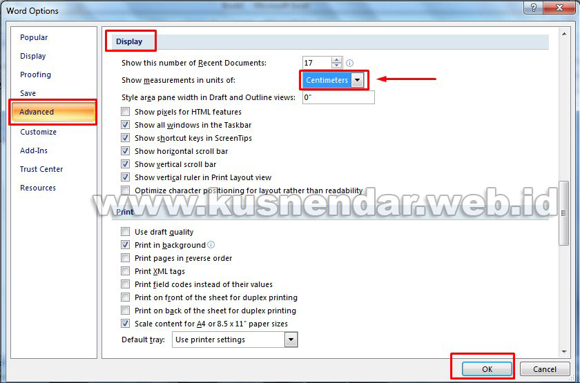 Cara Merubah Ukuran Inchi Menjadi Cm di Word-Excel 2007 