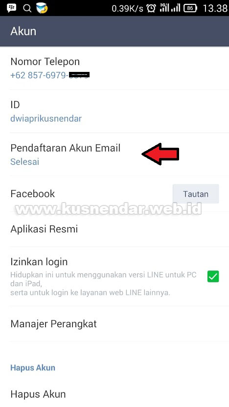 berhasil setting email LINE