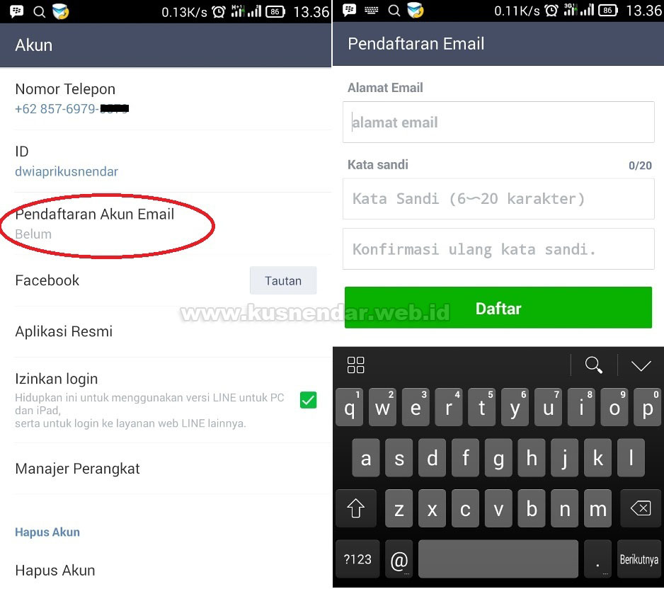 setting email di akun LINE Baru