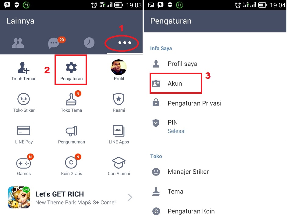 menu lainnya setting akun line