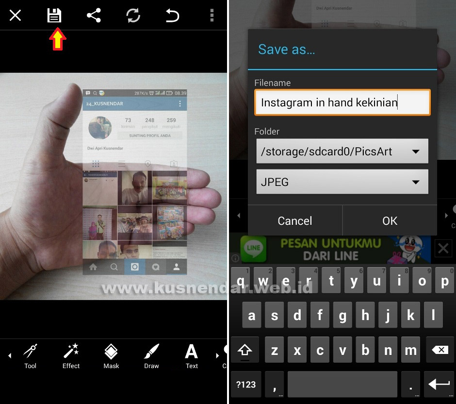 menyimpan foto instagram in hand