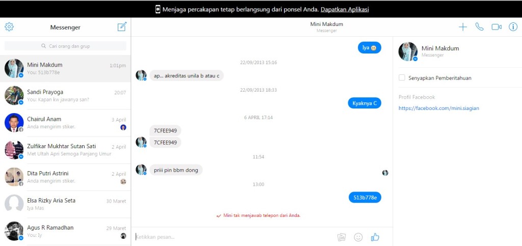 Tampilan Facebook Messenger Web