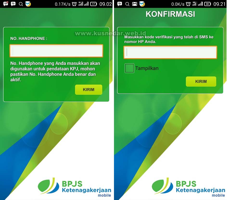 Verifikasi SMS BPJSTK Android
