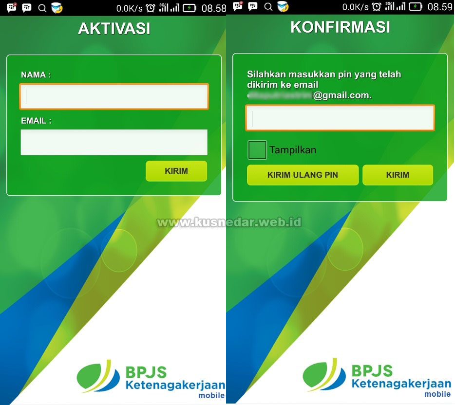 Verifikasi email Aplikasi BPJSTK Android