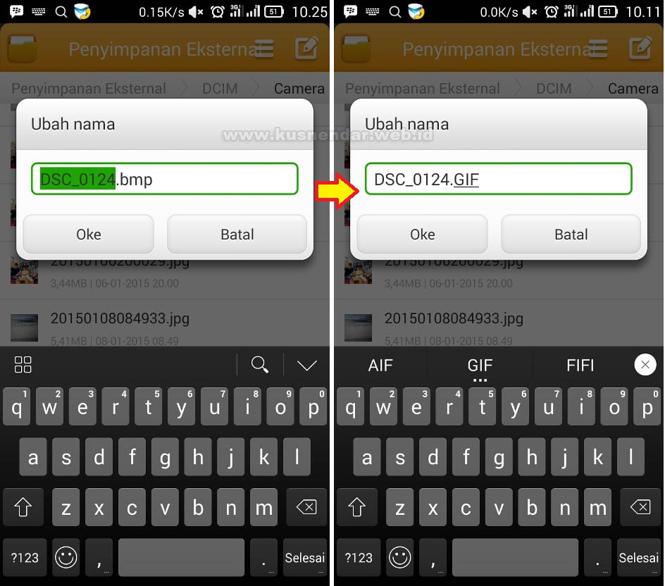 rubah ektensi file foto android