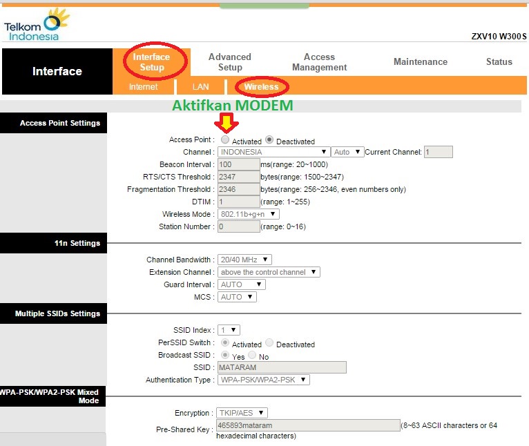 Setting password wifi speedy