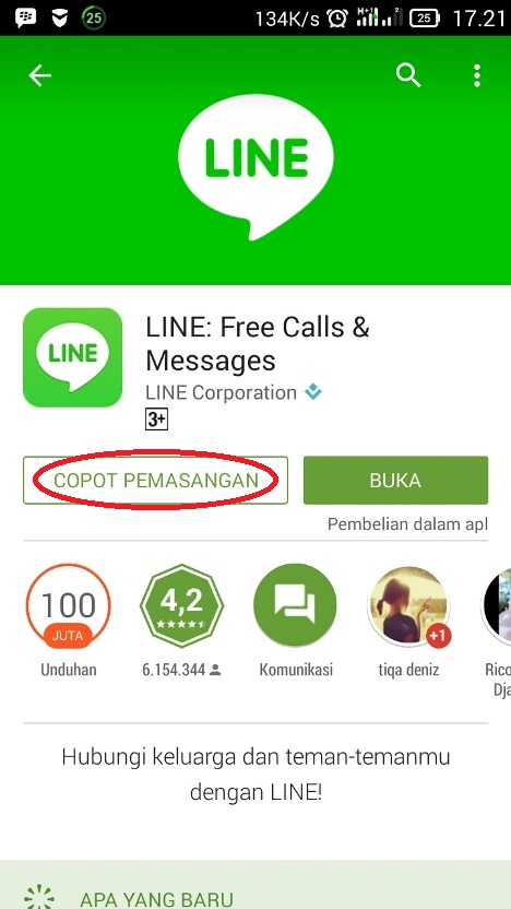 Delete LINE di Android Lewat Play Store