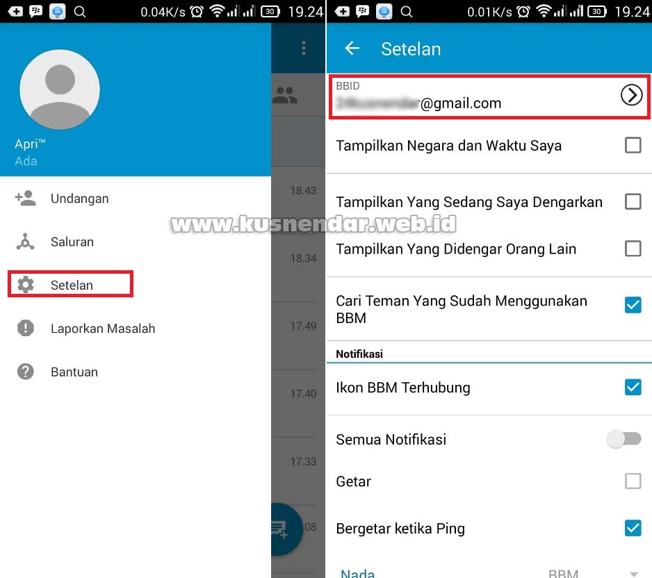 Menu Setting BBM ID