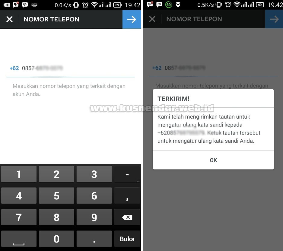 Reset Password Instagram lewat No HP