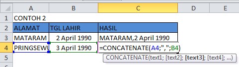 Contoh Rumus CONCATENATE