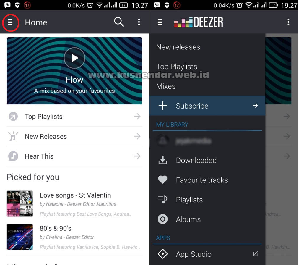 Menu Aplikasi Deezer android