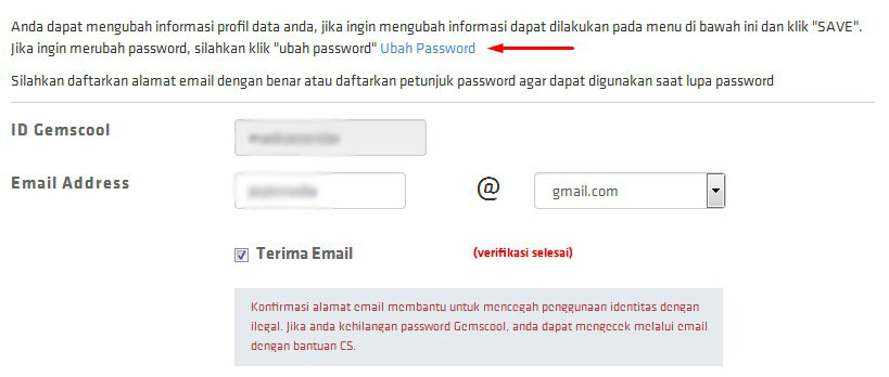 menu ubah password gemscool