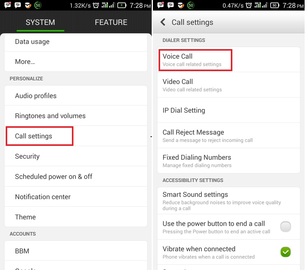 setting panggilan android