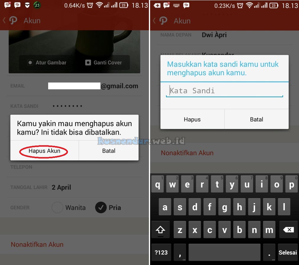 Password Delete Akun Path