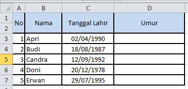 Data Tanggal Lahir Excel