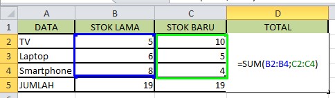 Menjumlahkan dua variabel Excel