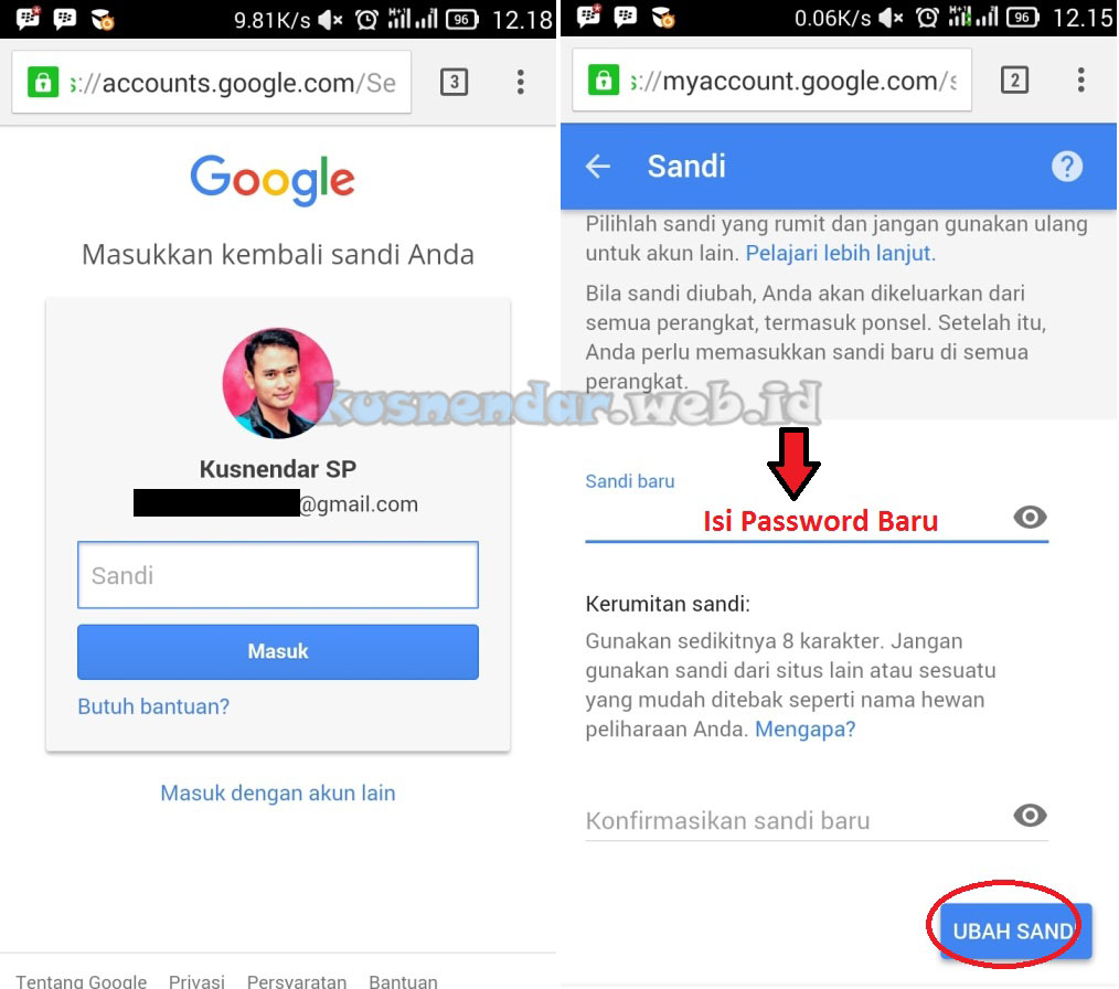 Ganti Password baru GMail ANdroid