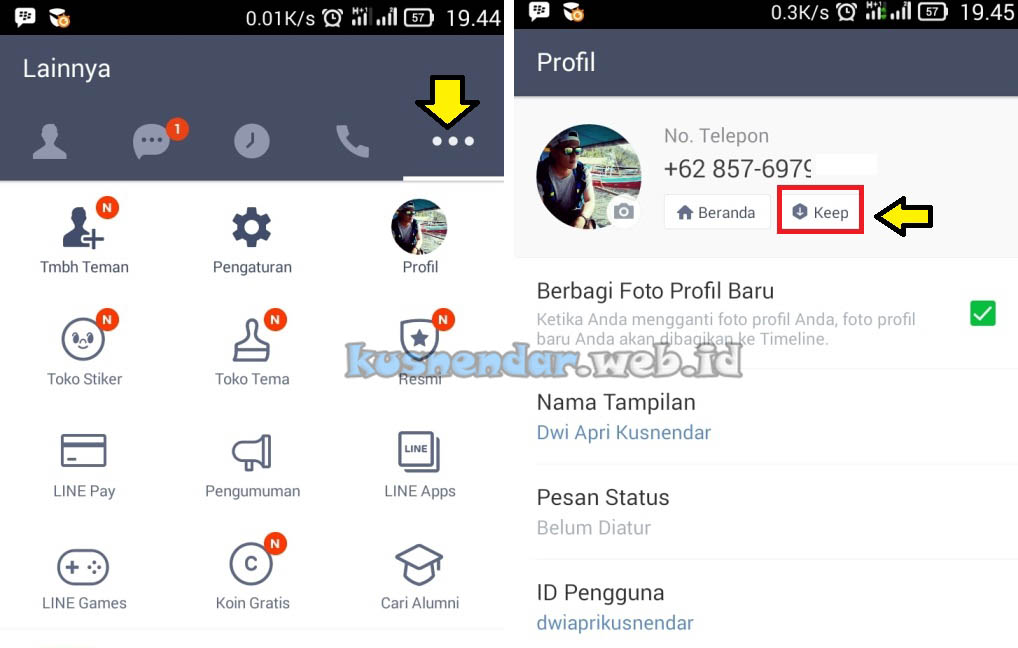 Letak Menu Keep di LINE Android