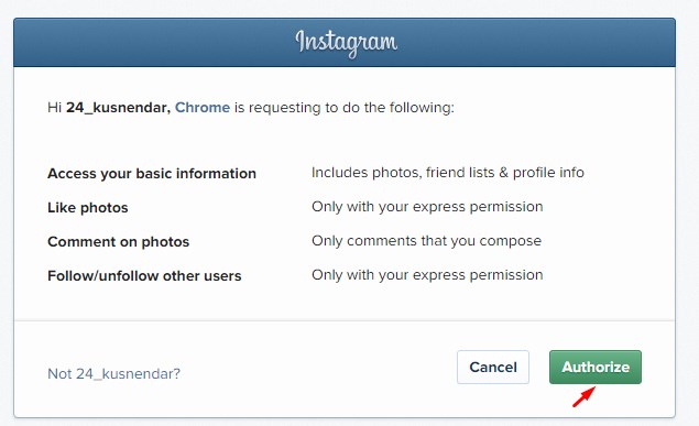Authorize Instagram