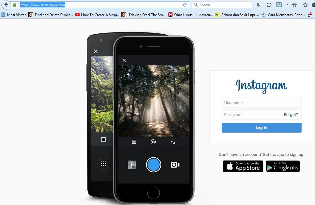 Login Instagram di browser PC