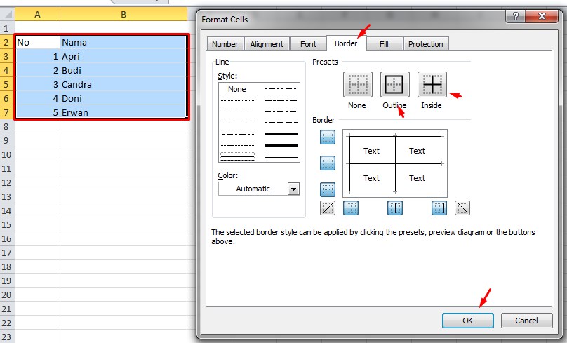 Membuat Garis Excel