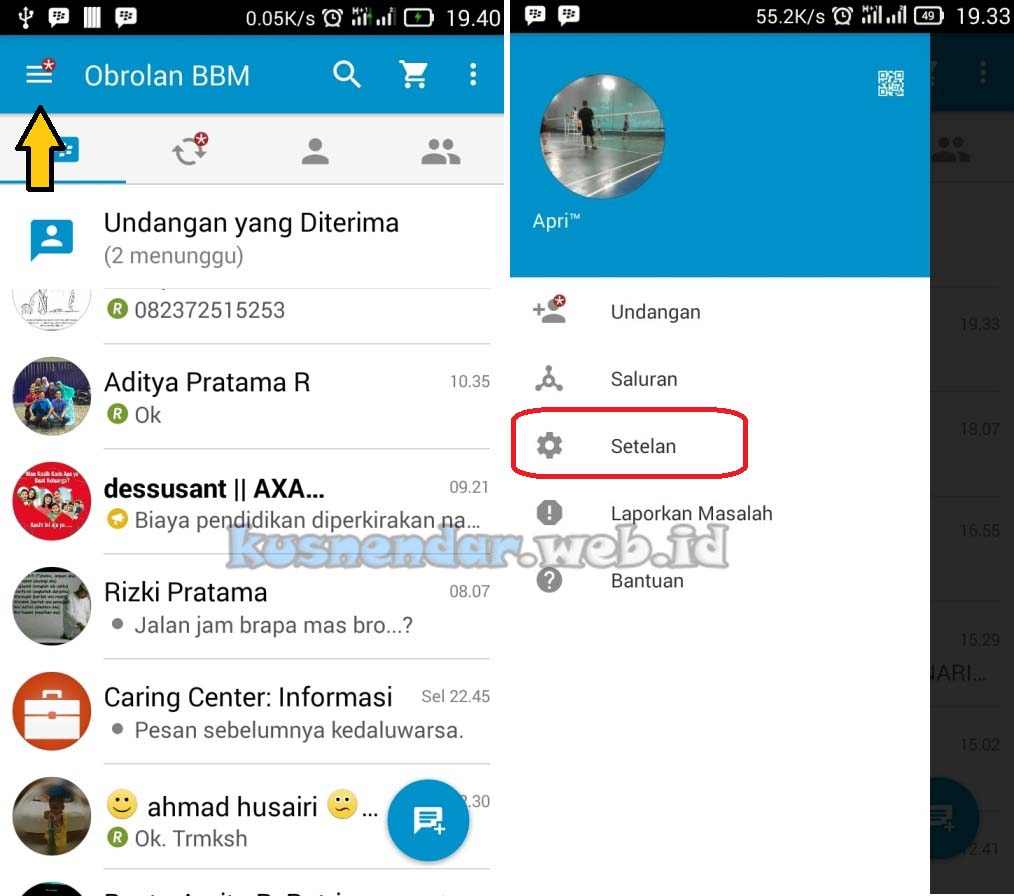 Menu setting BBM Android