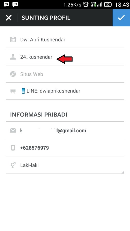 letak username Instagram
