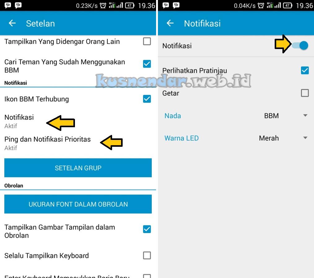 mematikan notifikasi BBM