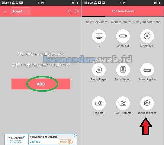 menambah perangkat AC Remote