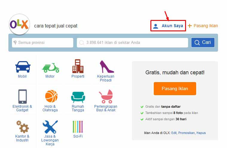 Daftar OLX lewat PC