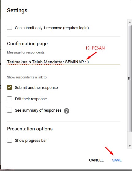 seting response form online